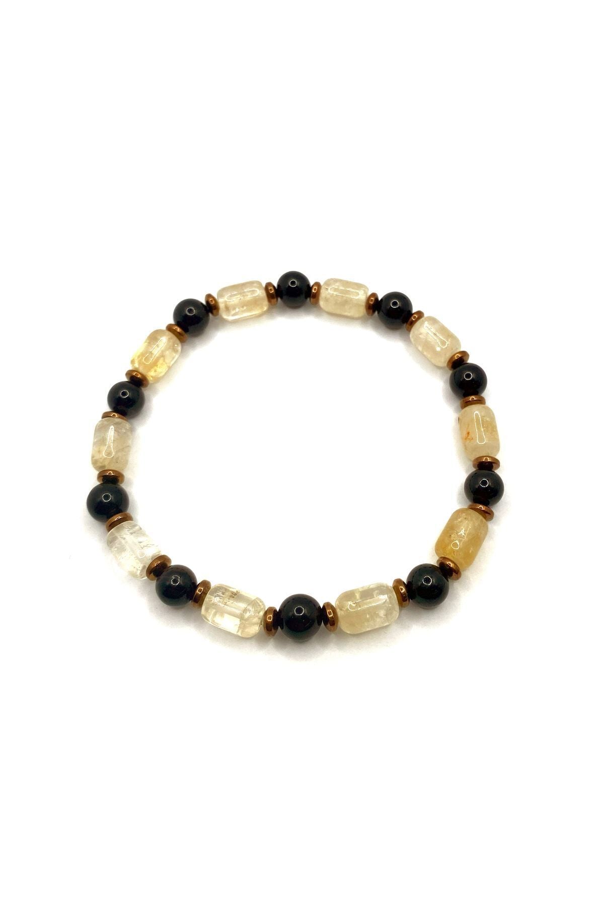 Sertifikalı Hakiki Orijinal Sitrin - 6mm Obsidyen - Hematit Doğal Taş Misinalı Bileklik