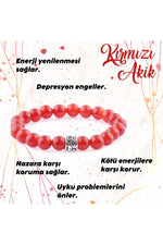 Sertifikalı Kırmızı Akik Doğal Taş Bileklik - 8 Mm B773