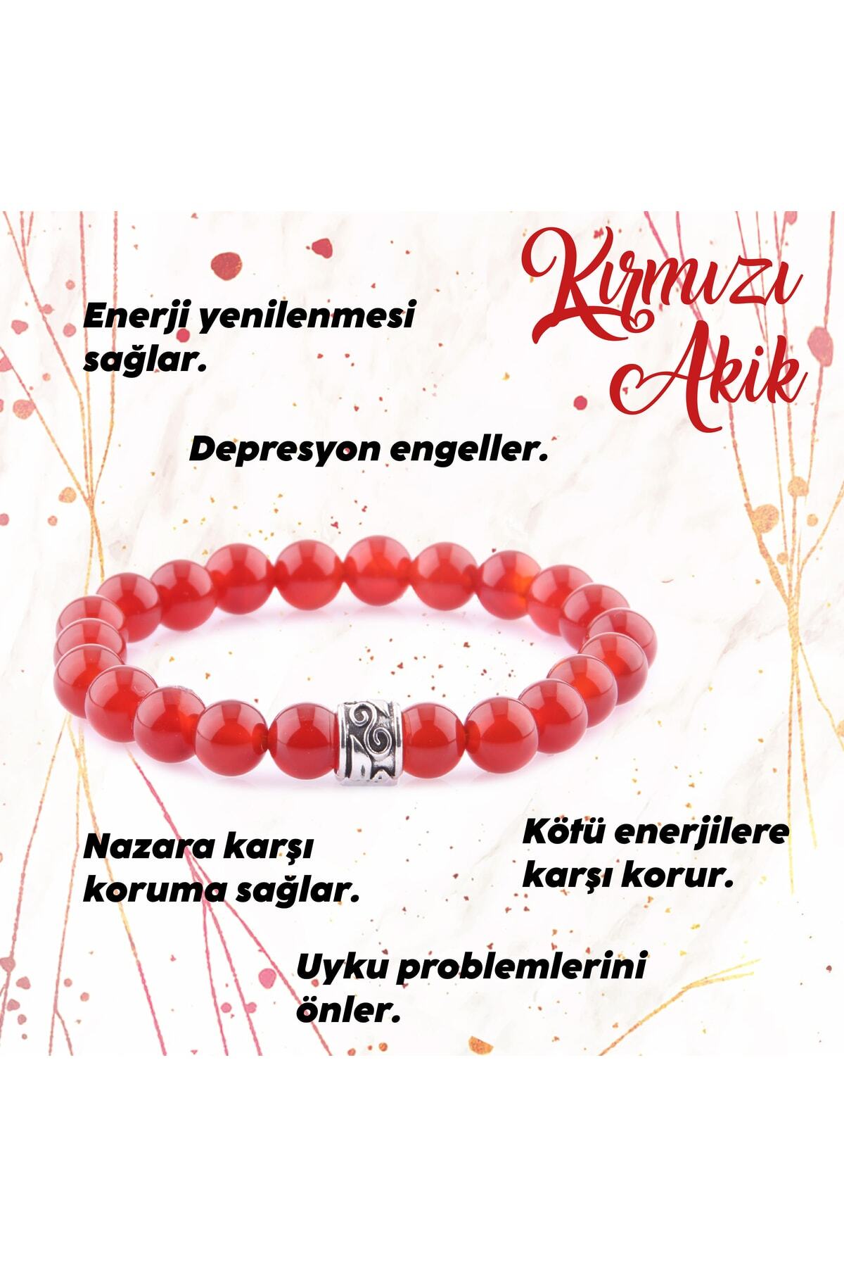 Sertifikalı Kırmızı Akik Doğal Taş Bileklik - 8 Mm B773