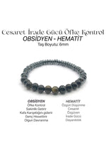 Hakiki Orijinal Sertifikalı 6mm Obsidyen - Hematit Doğal Taş Misinalı Bileklik