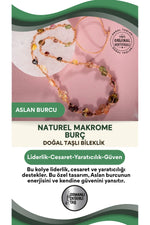 Aslan Burcu Doğal Taş Natürel Makrome Kolye