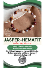 SERTİFİKALI Jasper-Hematit Doğal Taş Zirkon Aparatlı Bileklik 6-8 mm