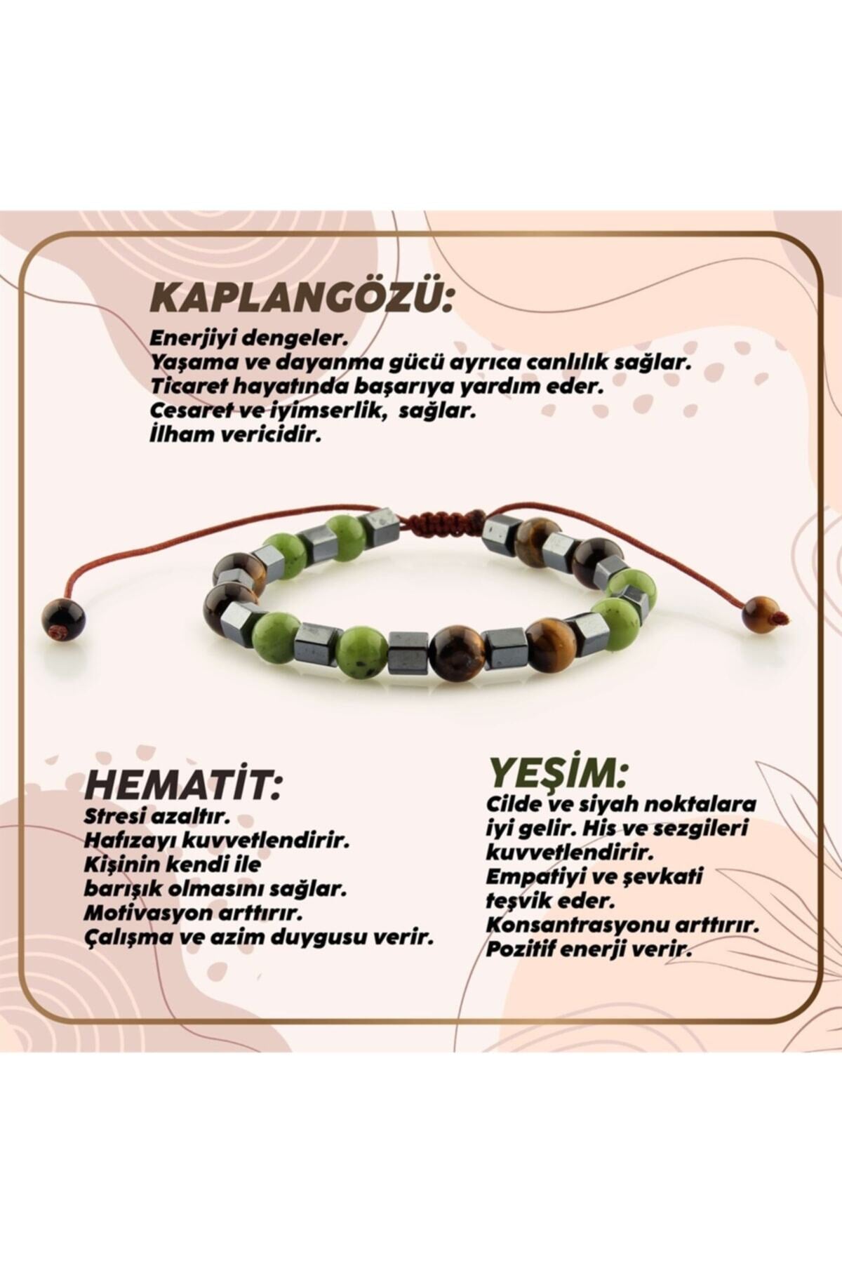 Sertifikalı Kaplan Gözü - Hematit - Yeşim Doğal Taşı Bileklik - 6 Mm