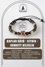 SERTİFİKALI KAPLAN GÖZÜ SİTRİN HEMATİT DOĞAL TAŞLI ZİRKON APARATLI MAKROME ÖRGÜ TASARIM BİLEKLİK