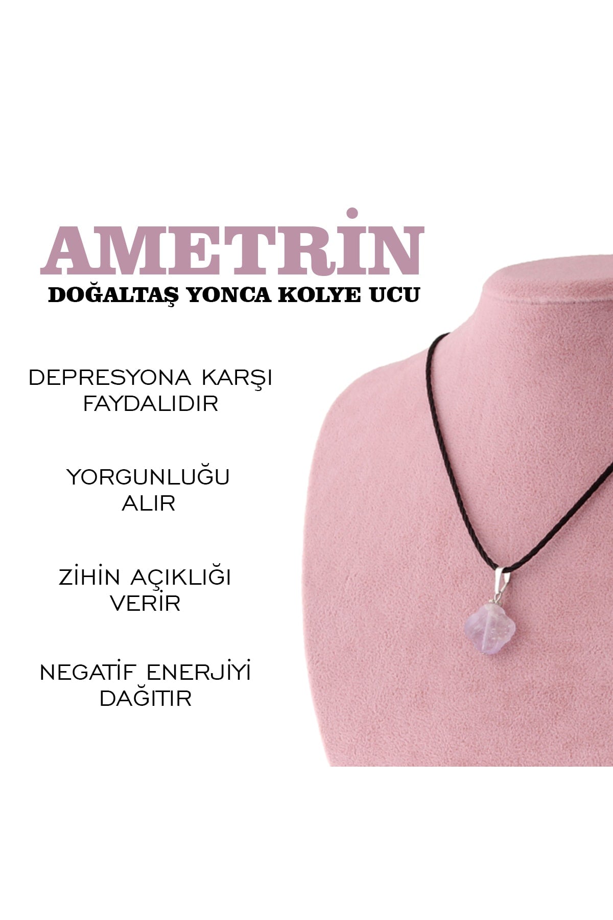 Sertifikalı Ametrin Yonca Doğaltaş Kolye Ucu M441