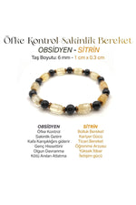 Sertifikalı Hakiki Orijinal Sitrin - 6mm Obsidyen - Hematit Doğal Taş Misinalı Bileklik