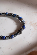SERTİFİKALI Lapis Lazuli-Hematit Doğal Taş Makrome Ayarlanabilir Bileklik