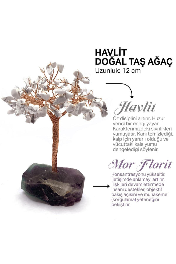 Sertifikalı Hakiki Orijinal Doğal Taş Havlit Ağaç - Alt Kısmı Mor Florit
