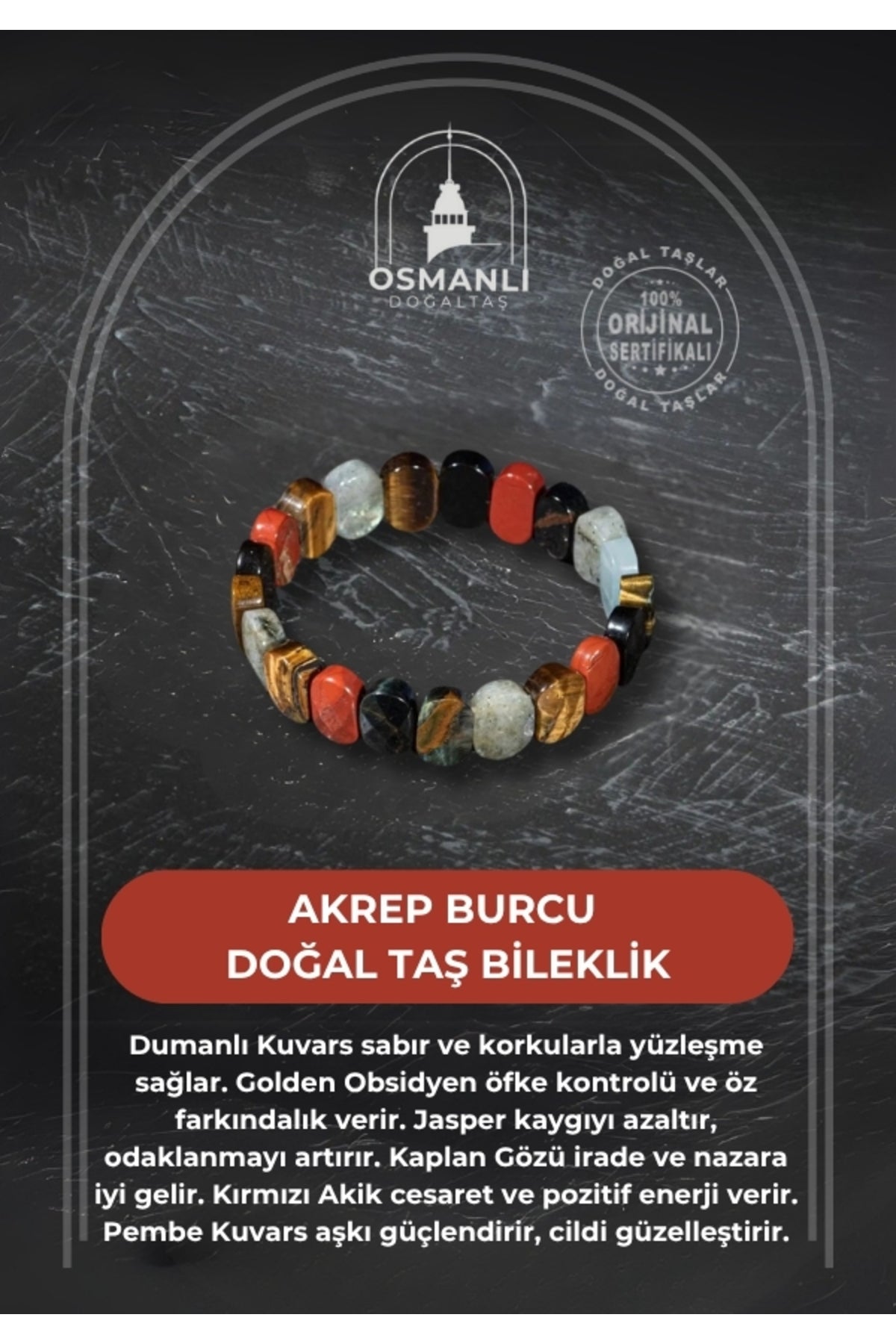 Akrep Burcu Doğal Taş Geniş Kesim Bileklik