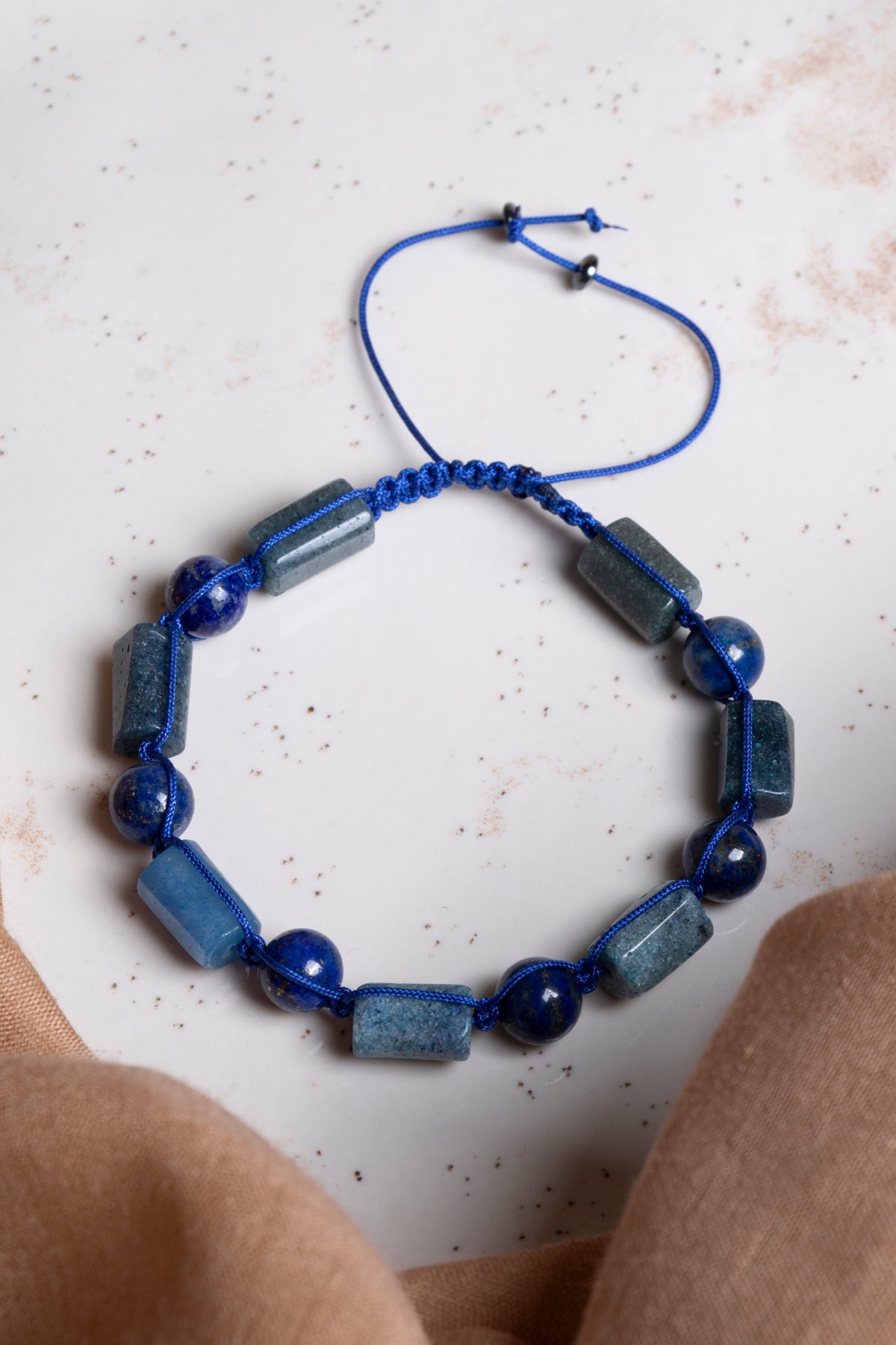 SERTİFİKALI Dumortierite- Lapis Lazuli Doğal Taş Ayarlanabilir Makrome Bileklik