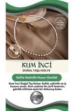 Kum Inci Doğal Taş Gümüş Kapama Kolye (3CM UZATMA İLE BİRLİKTE)