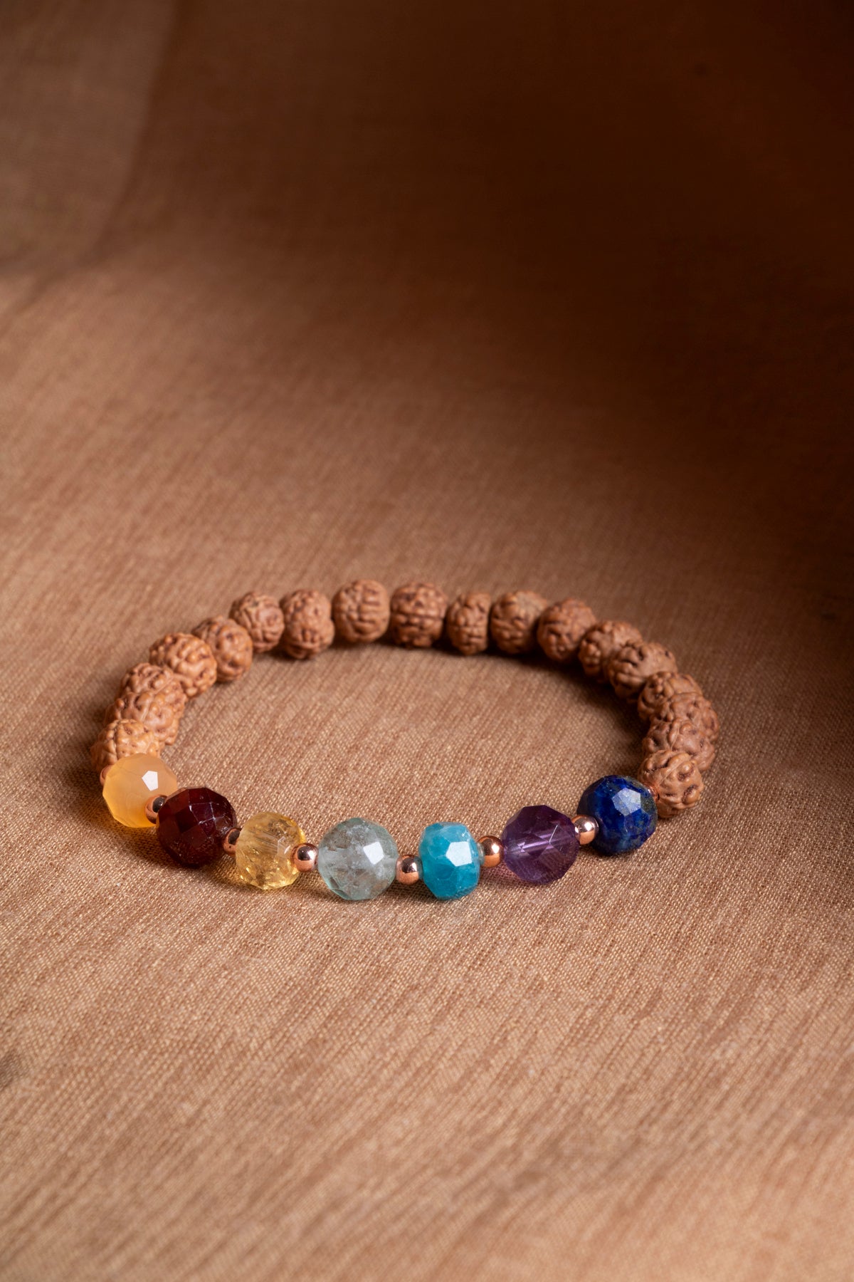 Sertifikalı RUDRAKSHA-SİTRİN-LAL-AKİK-FLORİT-AMETİST-LAPİS Doğal Taş Bileklik ODT098