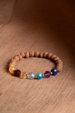 Sertifikalı RUDRAKSHA-SİTRİN-LAL-AKİK-FLORİT-AMETİST-LAPİS Doğal Taş Bileklik ODT098