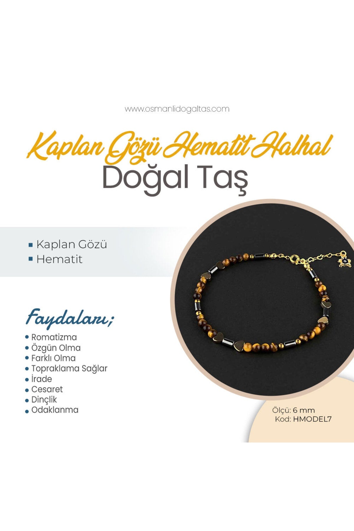 Sertifikalı Kaplan Gözü, Hematit Doğaltaş Halhal 6 Mm, B954