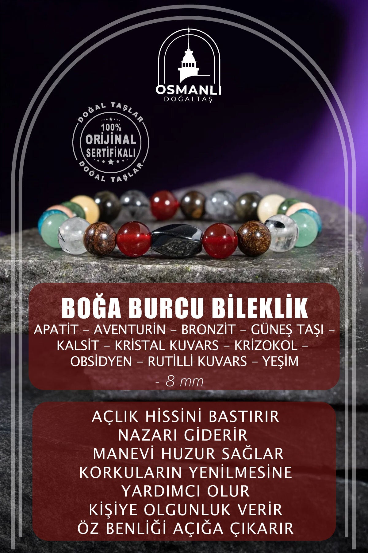 Boğa Burcu Doğal Taş 8mm Hematit Bileklik