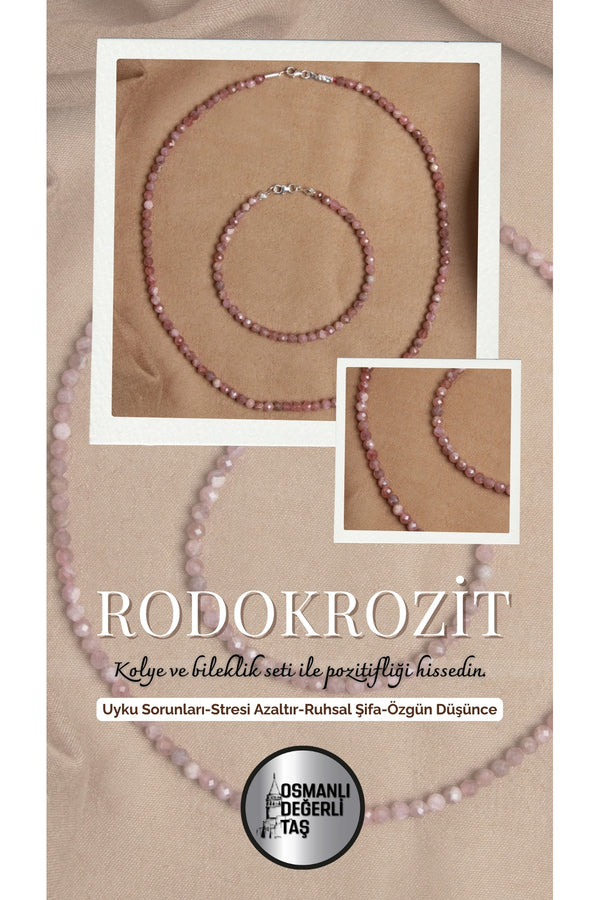 Sertifikalı Rodokrozit Doğal Taşı Kolye ve Bileklik Seti