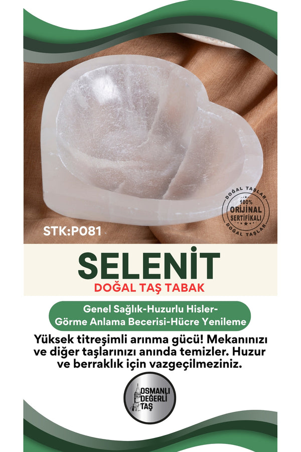 Sertifikalı Selenit Doğal Taş Kalp Tabak No:5 P081