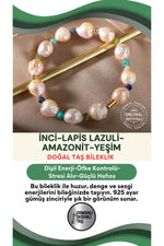Inci-lapis Lazuli-amazonit-yeşim Doğal Taş Gümüş Bileklik - 16-17 cm