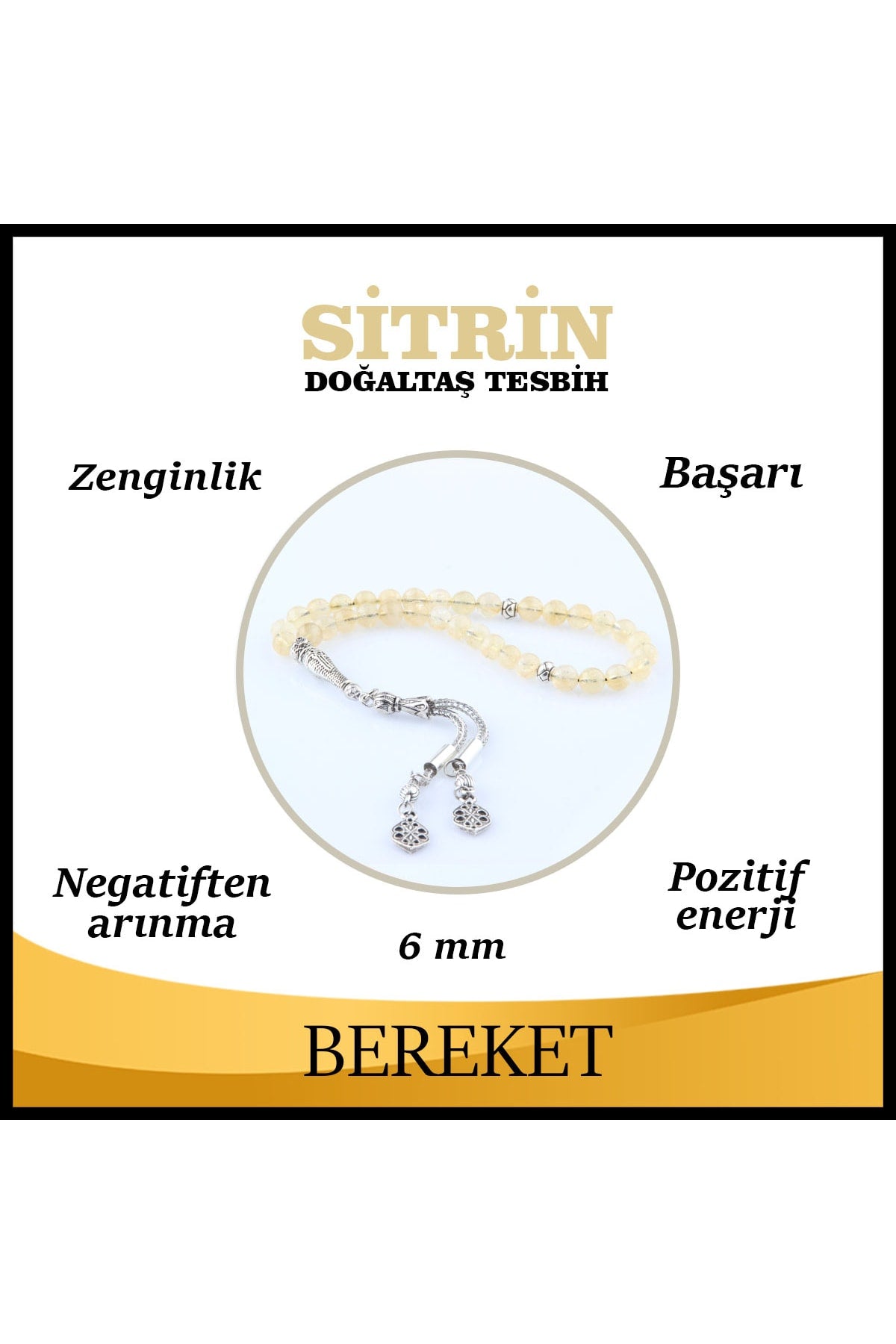 Sertifikalı Sitrin Doğaltaş Tesbih 6 Mm, T214