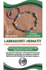 Sertifikalı Doğal Taş Labradorit-Hematit Naturel Kesim Makrome Bileklik ODT010