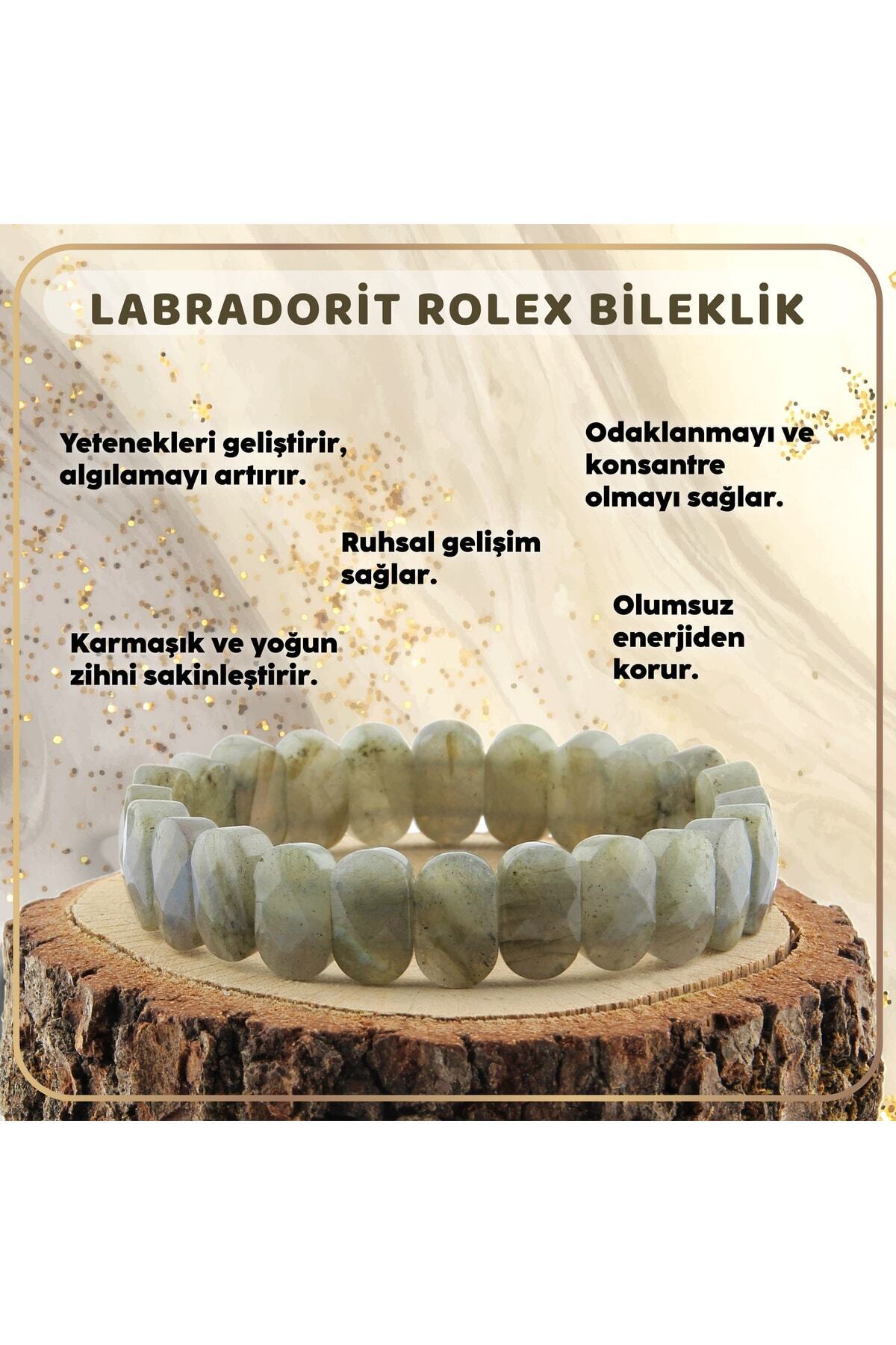 Sertifikalı Labradorit Doğal Taş Roleks Bileklik 15 Mm - B487