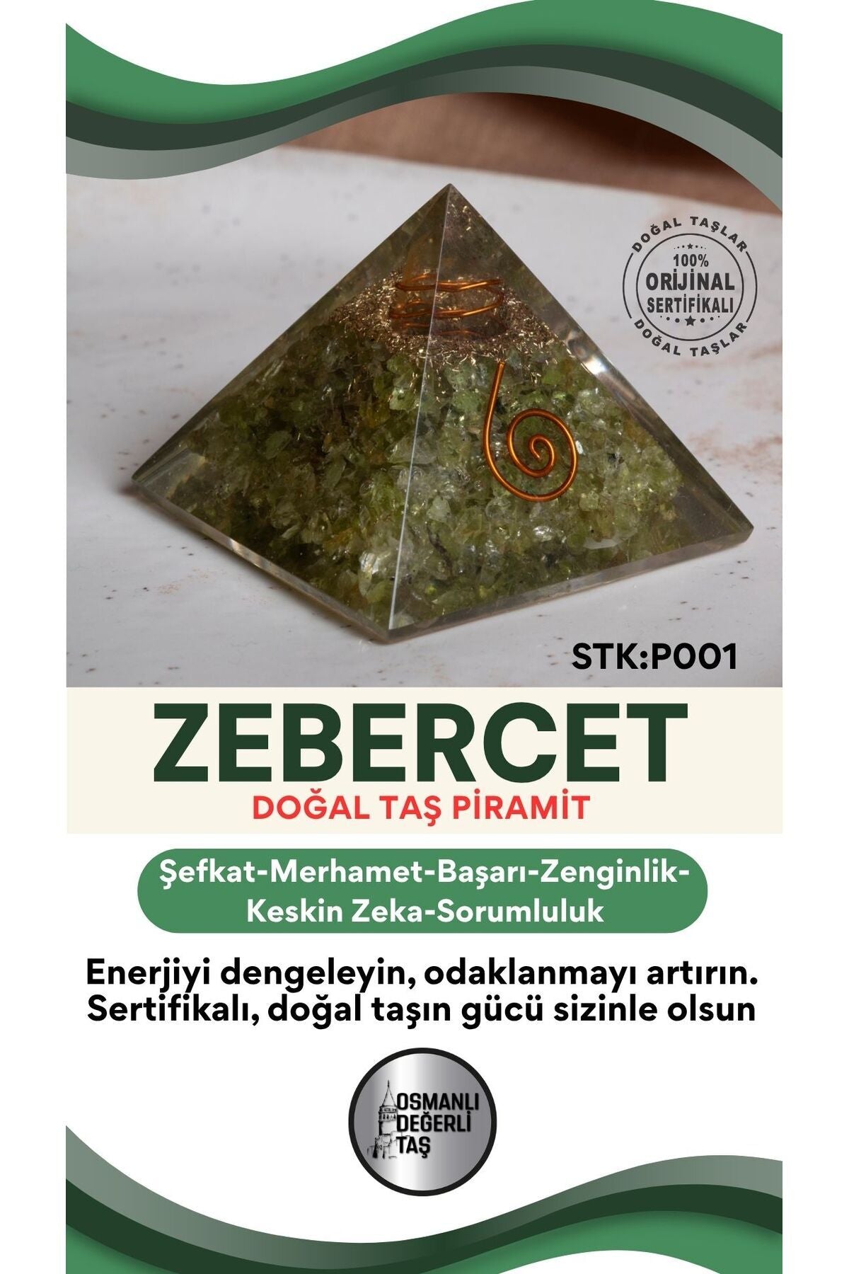 Sertifikalı Zebercet Doğal Taş Piramit No:1 P001