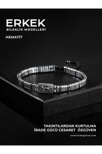 SERTİFİKALI HEMATİT DOĞAL TAŞLI ÖRGÜ 925 AYAR GÜMÜŞ TASARIM BİLEKLİK (ASLAN SEMBOLLÜ)
