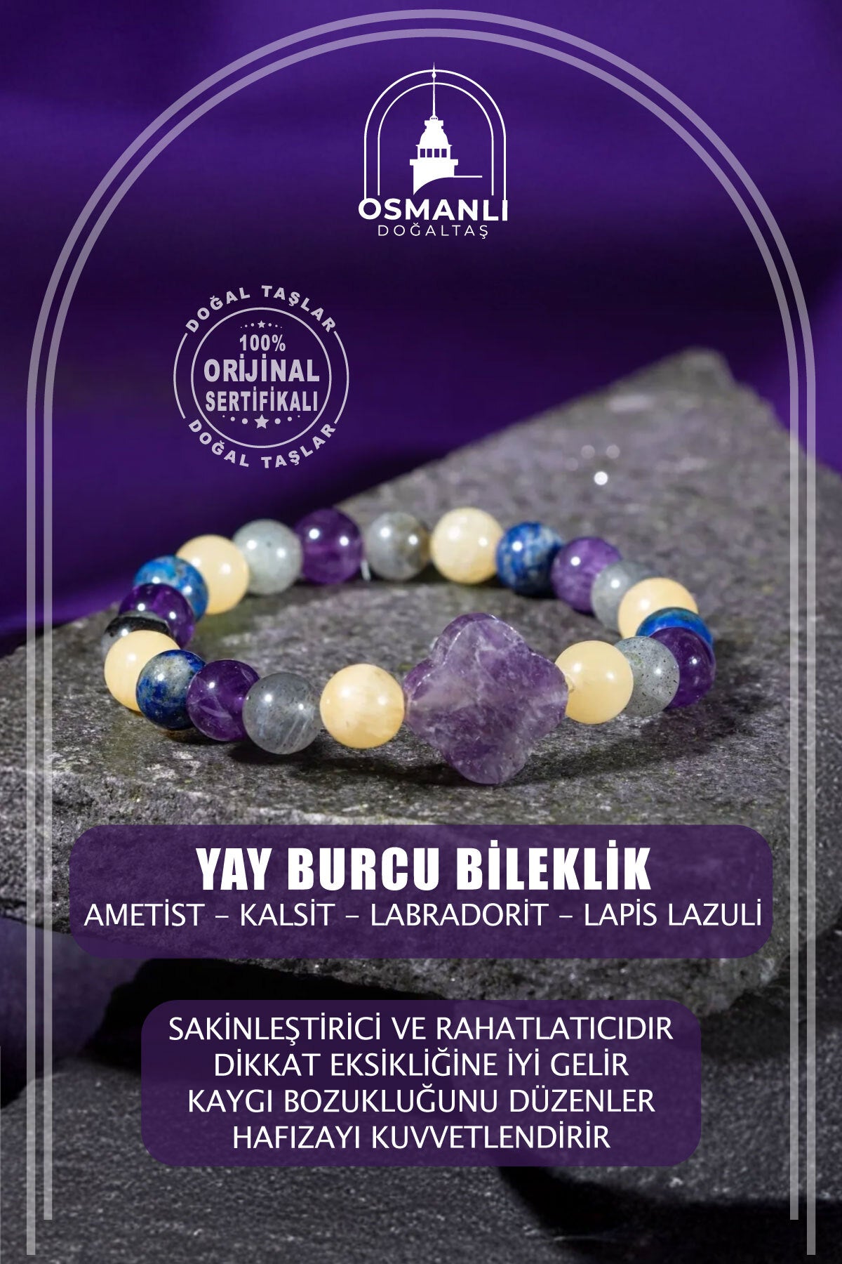 Yay Burcu Doğal Taş 8mm Yonca Bileklik