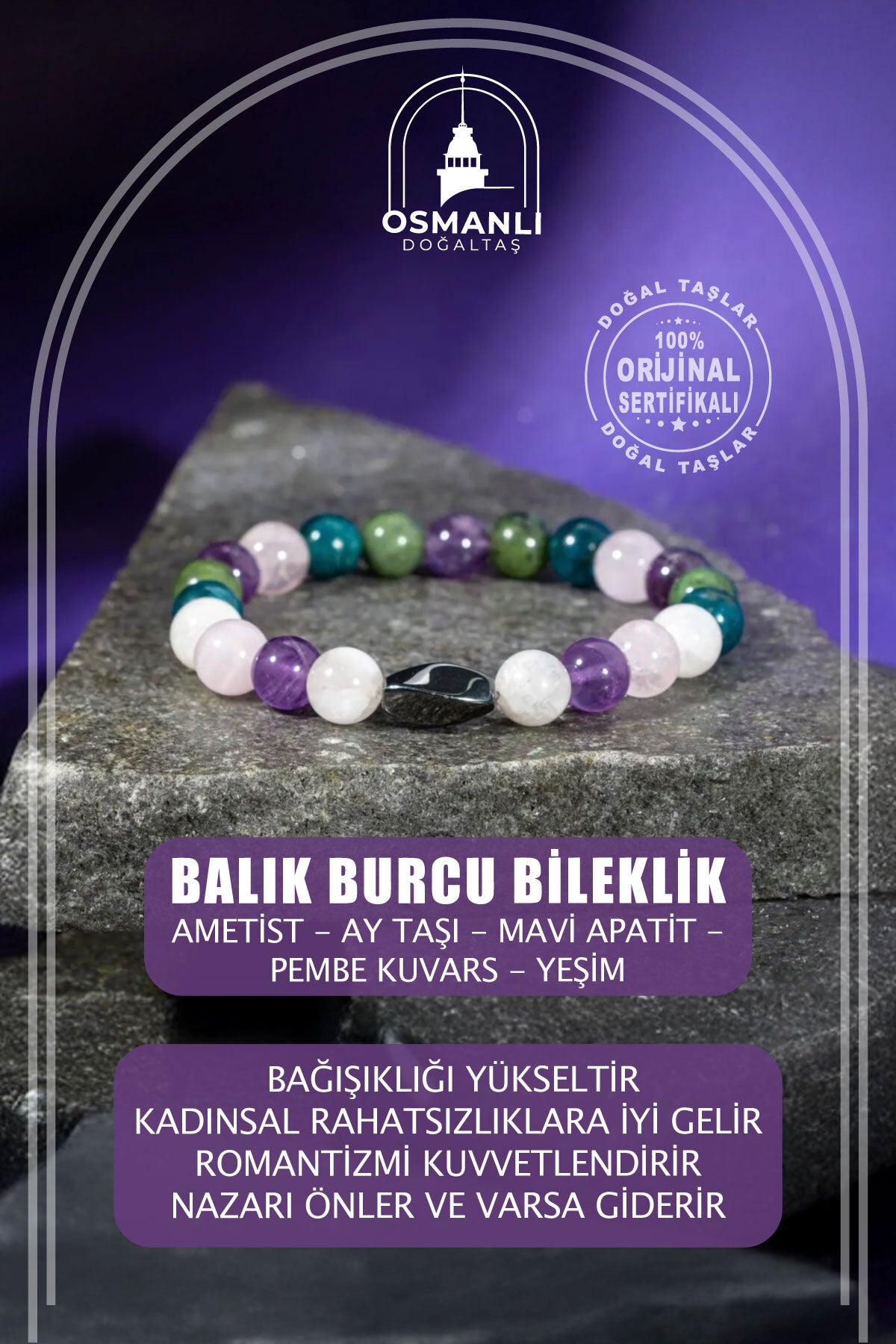 Balık Burcu Doğal Taş 8mm Hematit Bileklik