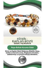 Sitrin - Kaplan Gözü Doğal Taş Makrome Bileklik Çift Taşlı Örgü