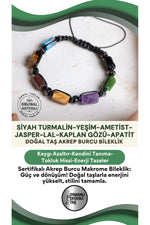 SERTİFİKALI Akrep Burcu Doğal Taş Makrome Ayarlanabilir Bileklik