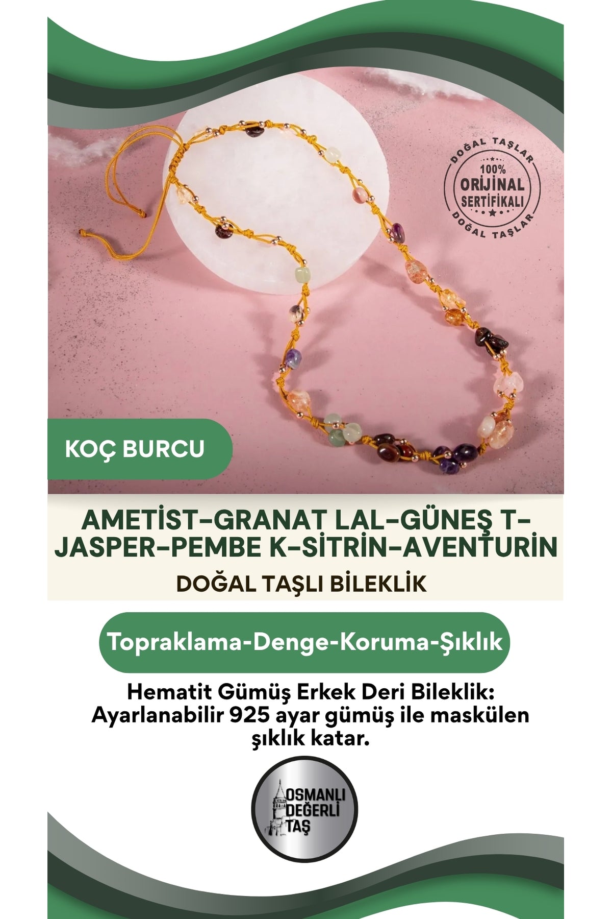 Koç Burcu Doğal Taş Natürel Makrome Kolye-ametist-granat Lal-güneş T-jasper-pembe K-sitrin-aventurin