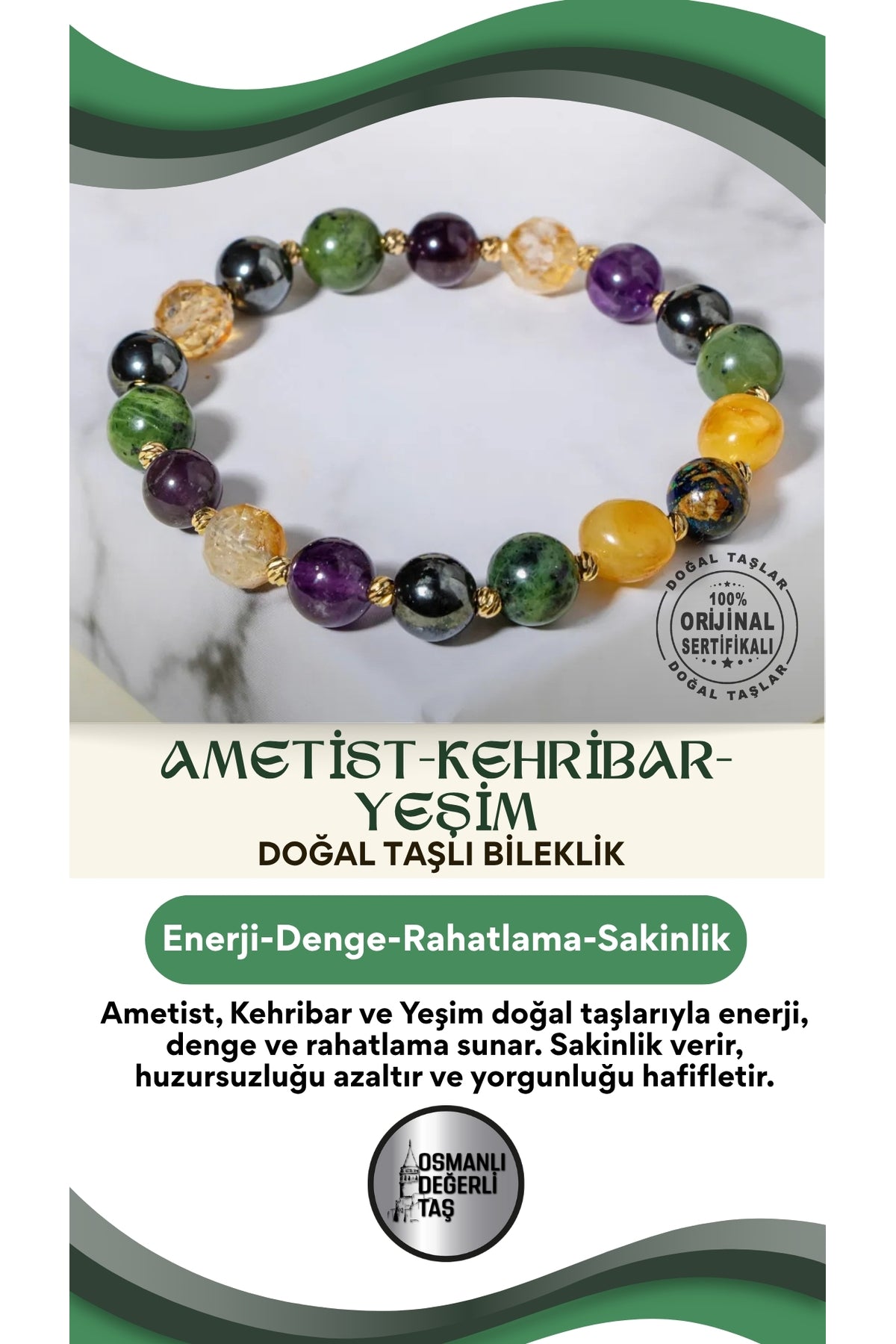 Yorgunluk Ve Huzursuz Bacak Sendromu Bilekliği Ametist Kehribar Yeşim Doğal Taşlı