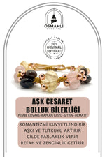 (Aşk Cesaret Bolluk Bilekliği) Pembe Kuvars-Kaplan Gözü-Sitrin-Hematit Merdiven Kapama İpli Bileklik