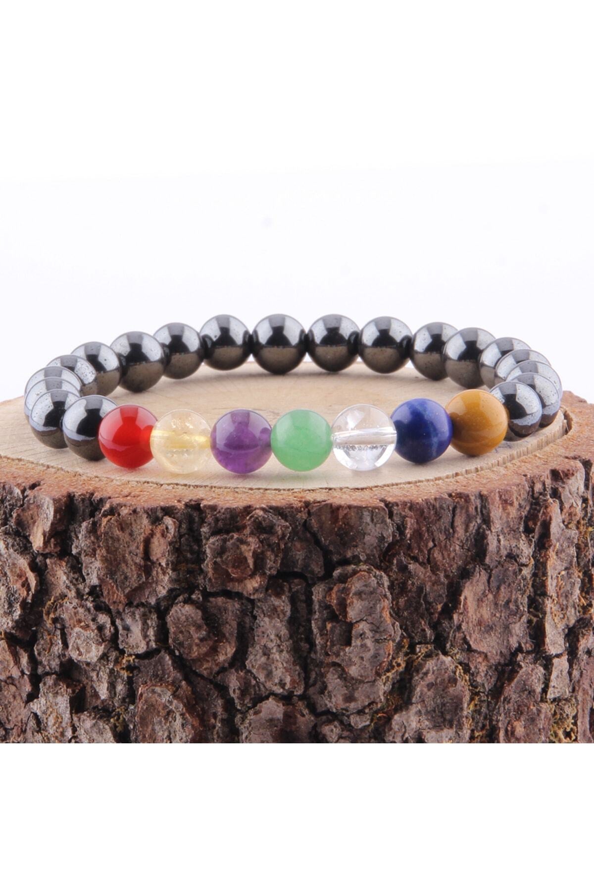 Çakra Doğal Taş Bileklik - Hematit-kristal Kuvars-akik-lapis-sitrin-kaplan Gözü - Aventurin 8mm B792