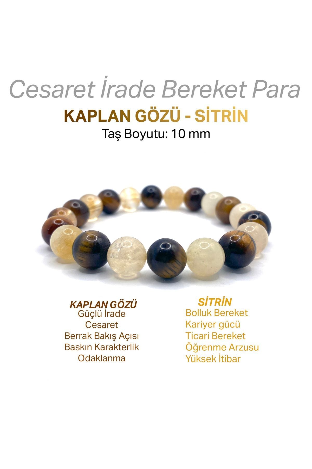Kaplan Gözü - Sitrin 10mm Doğal Taş Bileklik