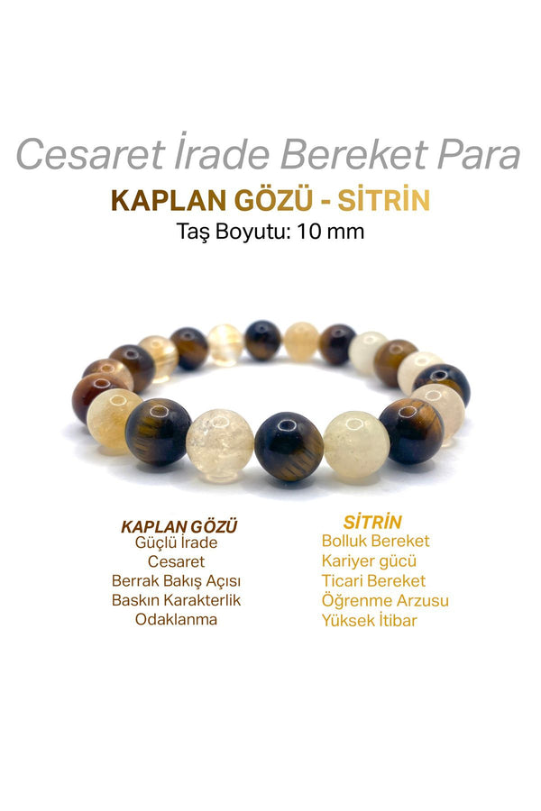 Kaplan Gözü - Sitrin 10mm Doğal Taş Bileklik
