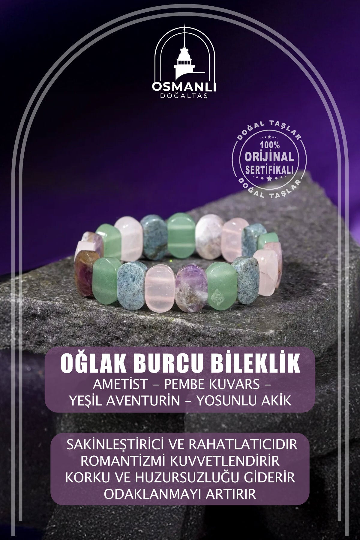 Oğlak Burcu Doğal Taş Geniş Kesim Bileklik