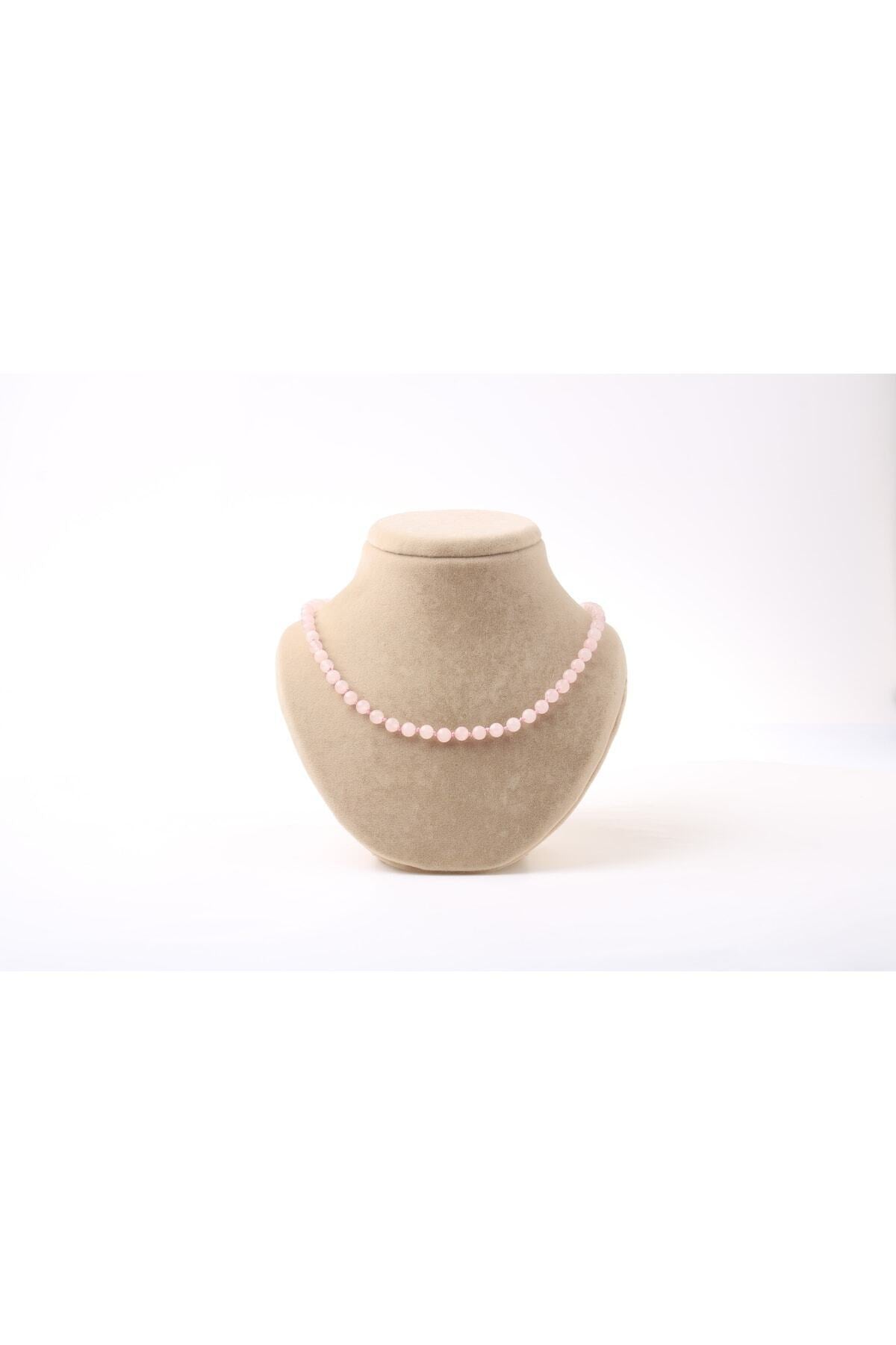 Sertifikalı Pembe Kuvars Doğaltaş Kolye 6 Mm, M584