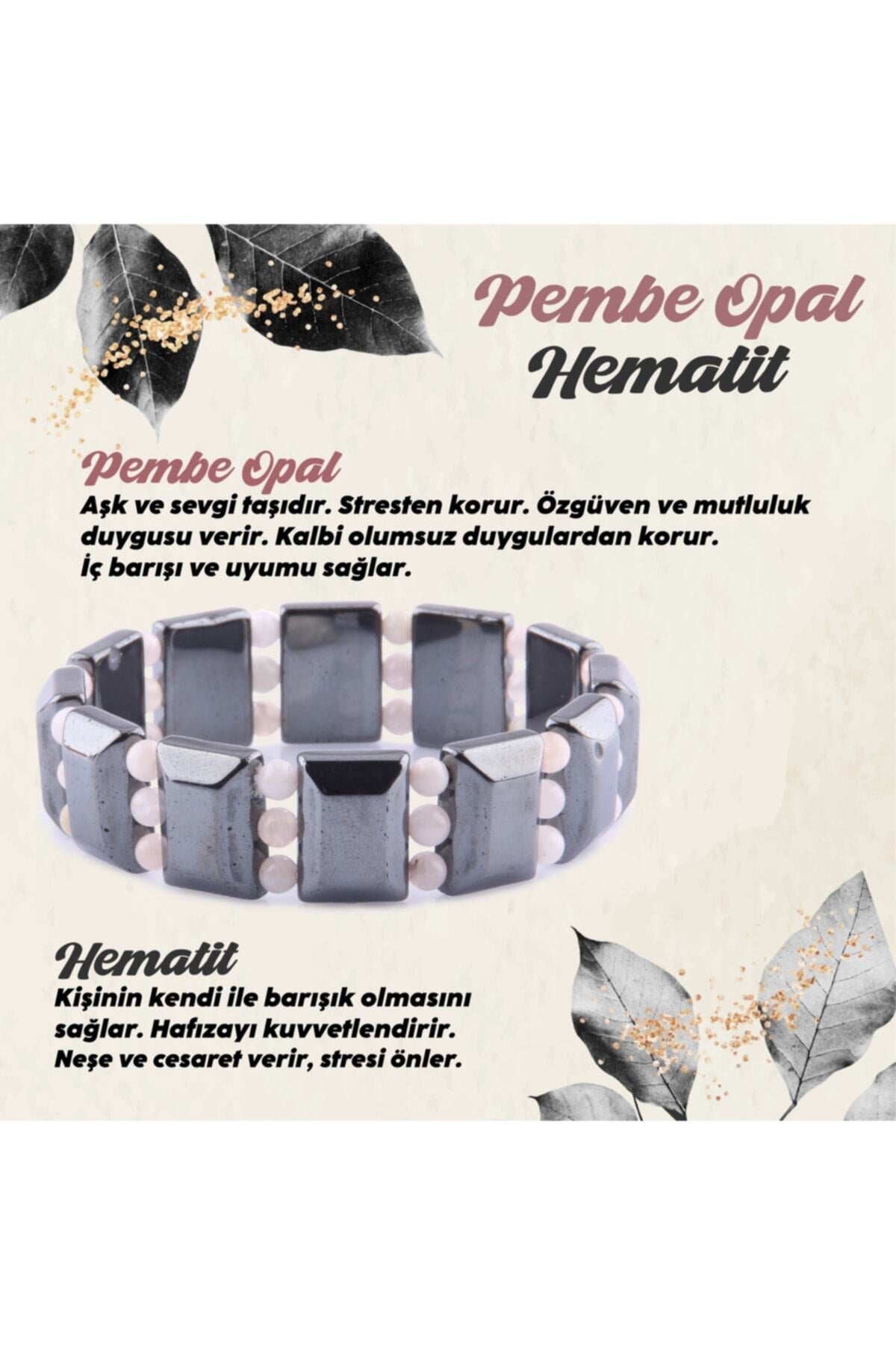 Sertifikalı Hematit - Pembe Opal Doğal Taş Roleks Bileklik 15 Mm B754