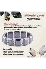 Sertifikalı Hematit - Pembe Opal Doğal Taş Roleks Bileklik 15 Mm B754