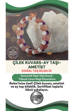 Sertifikalı Çilek Kuvars-ametist- Ay Taşı Roleks Bileklik