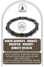 Sertifikalı Hakiki Shungite - Bronzit - Obsidyen - Rodonit - Hematit 6mm Misinalı Doğal Taş Bileklik