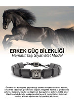 Hematit Gümüş Kaplama Doğal Taş Erkek Bilekliği Mat Model