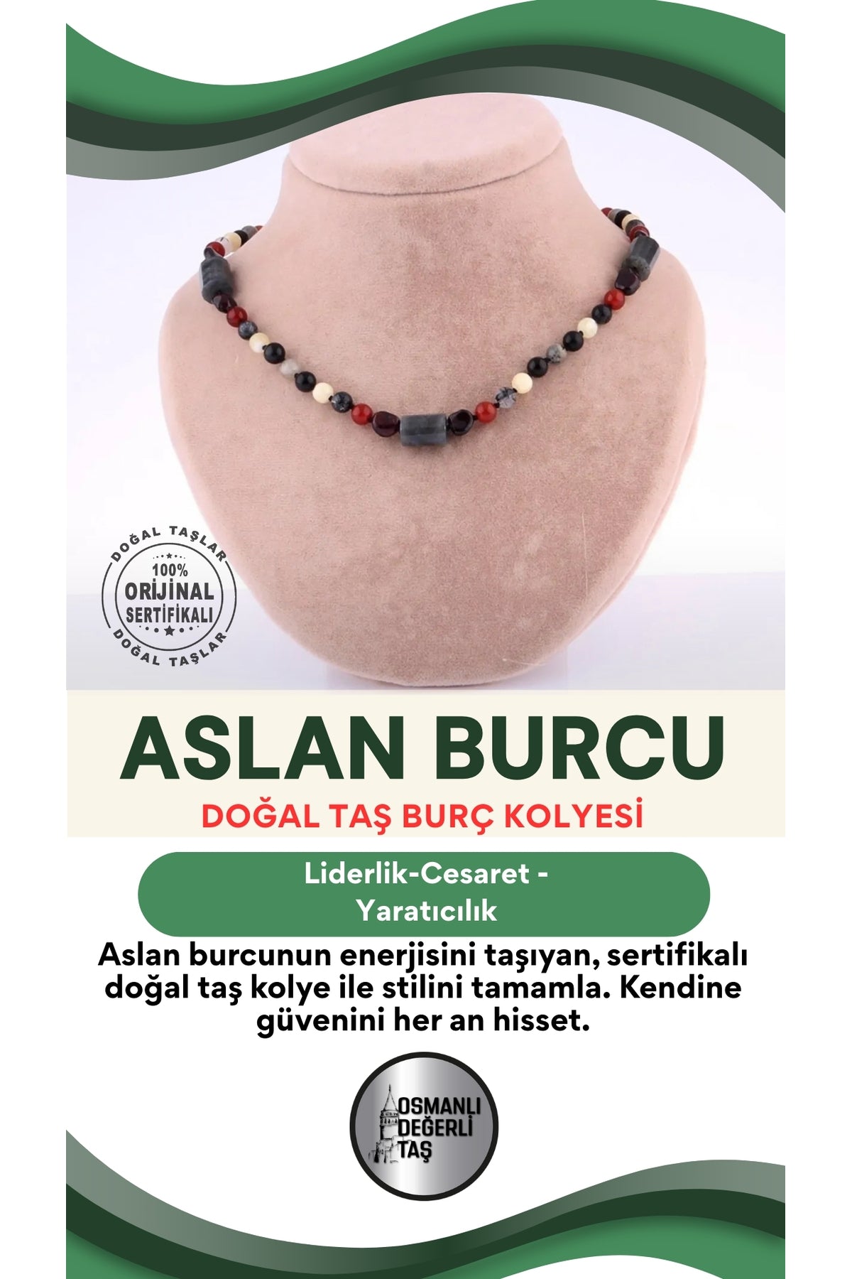 Sertifikalı Aslan Burcu Doğal Taş Kolye M247
