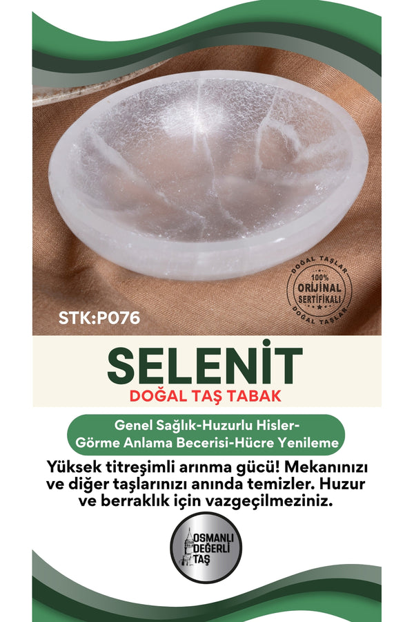 Sertifikalı Selenit Doğal Taş Elips Tabak No:4 P076