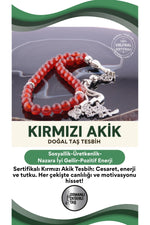 Sertifikalı Kırmızı Akik Doğal Taş Tesbih T168