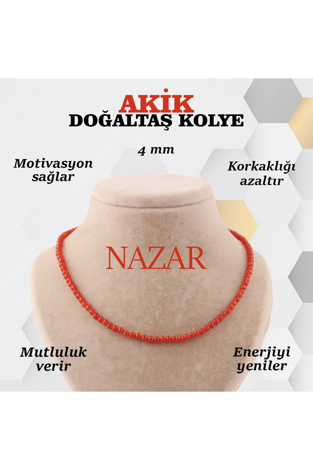 Sertifikalı Akik Doğaltaş Kolye 4 Mm, M420