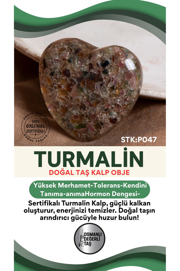 Sertifikalı Turmalin Doğal Taş Kalp Obje No:2 P047