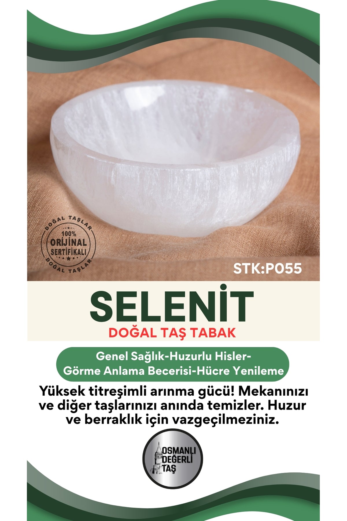 Sertifikalı Selenit Doğal Taş Yuvarlak Tabak No:1 P055